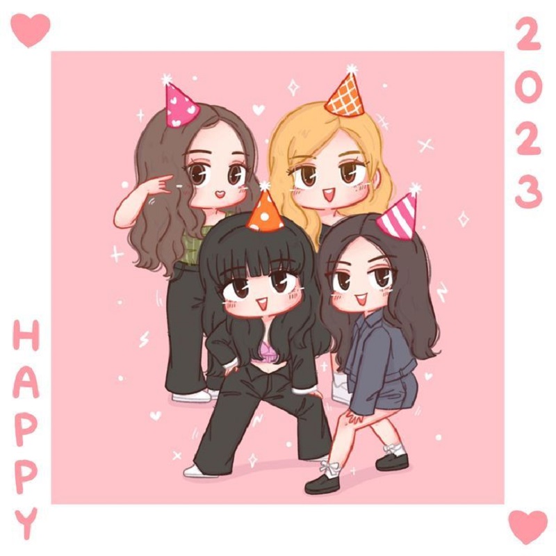 Ảnh chibi Blackpink đội mũ sinh nhật