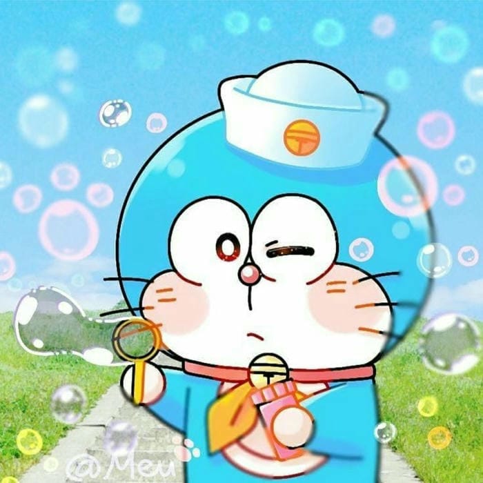 Ảnh chibi Doraemon thổi bong bóng đáng yêu