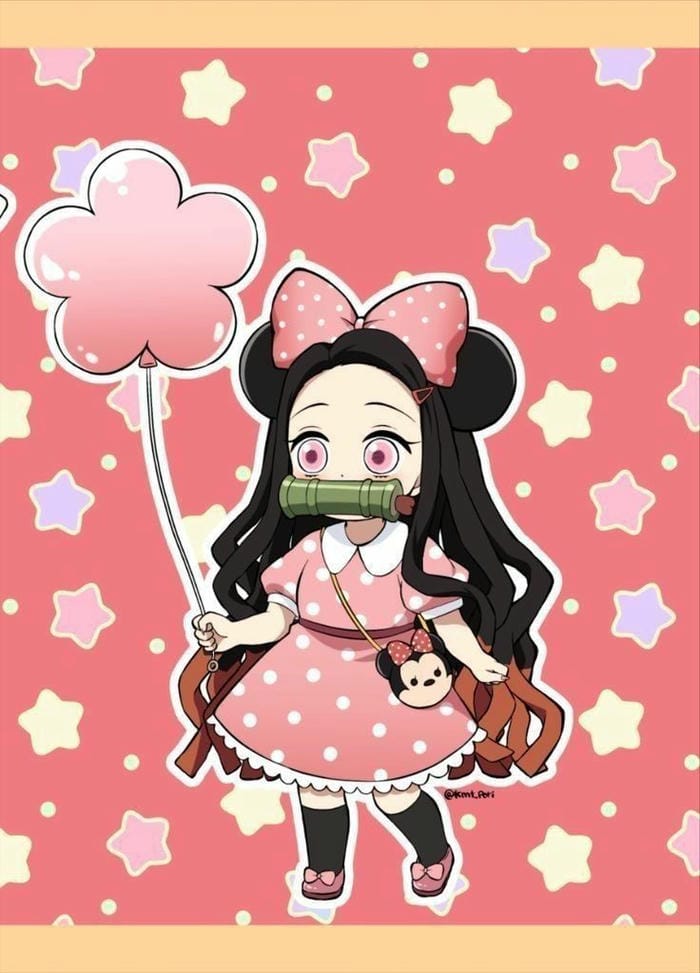 Ảnh chibi Nezuko trang phục chuột Minnie đáng yêu