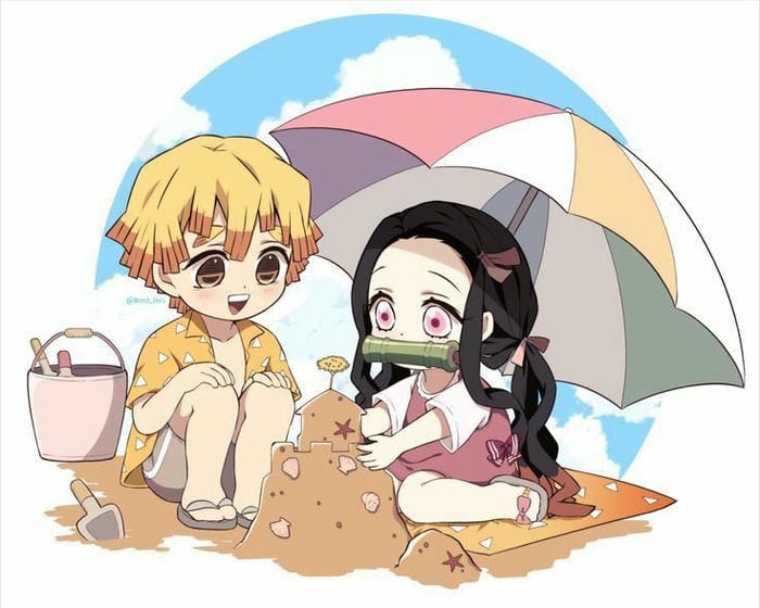 Ảnh chibi Nezuko và Zenitsu dễ thương