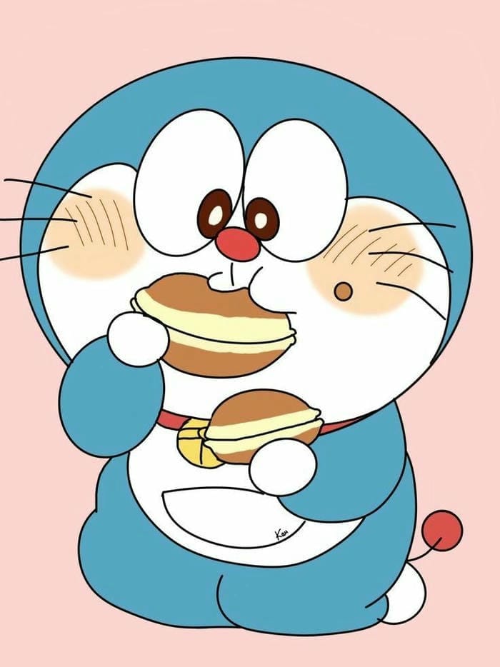 Ảnh mèo ú Doraemon chibi ăn bánh rán