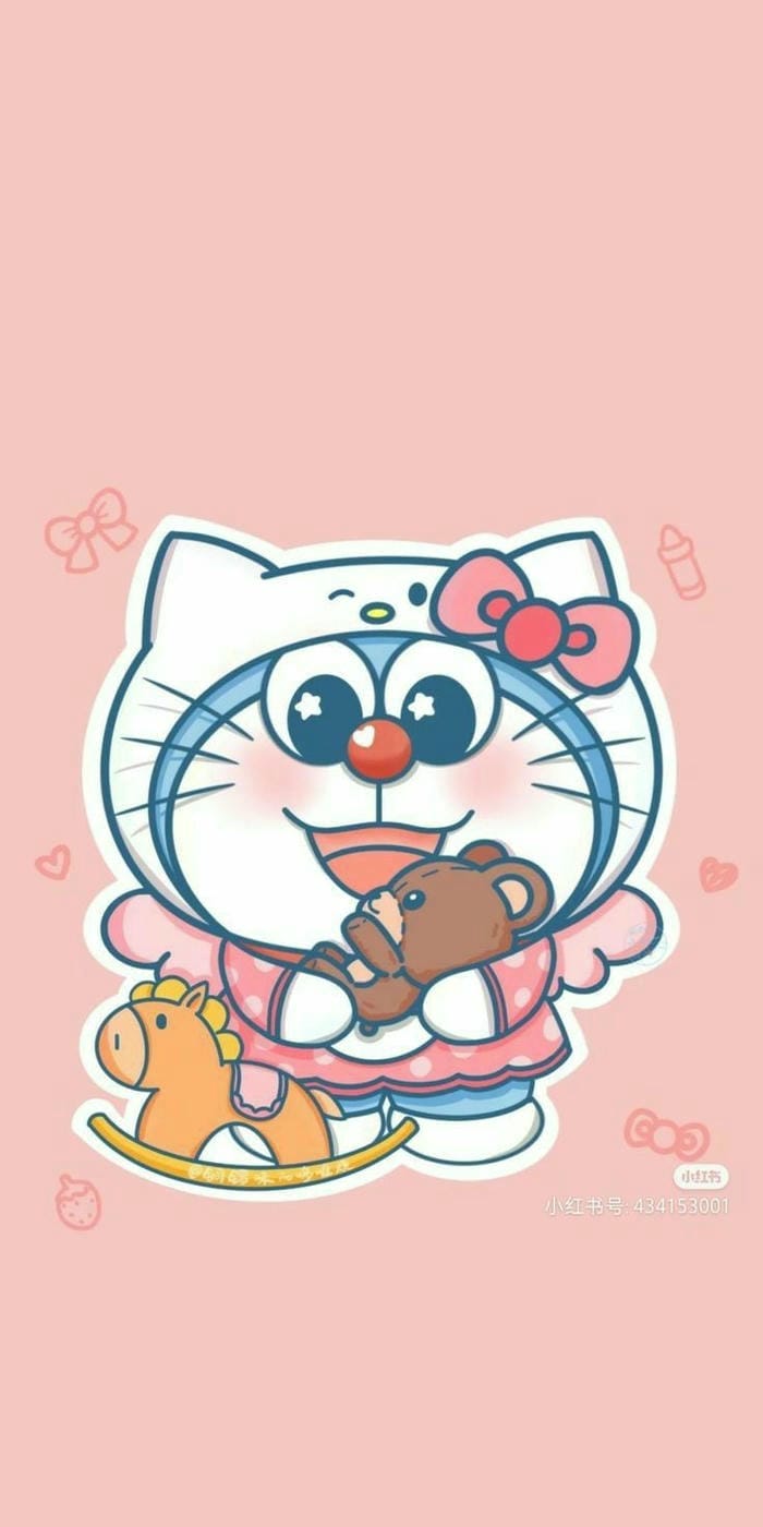 Ảnh mon ú Doraemon chibi hóa trang Hello Kitty