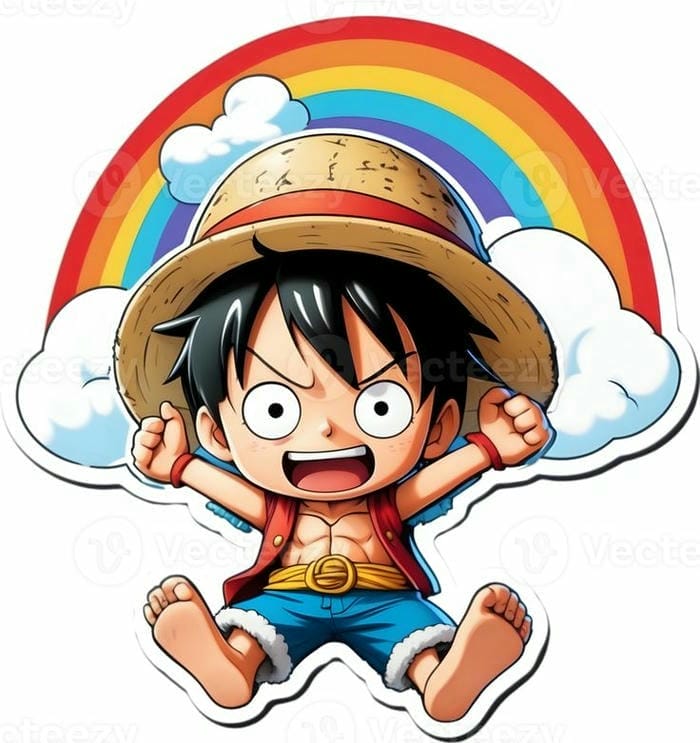 Ảnh tranh chibi Luffy họa tiết cầu vòng