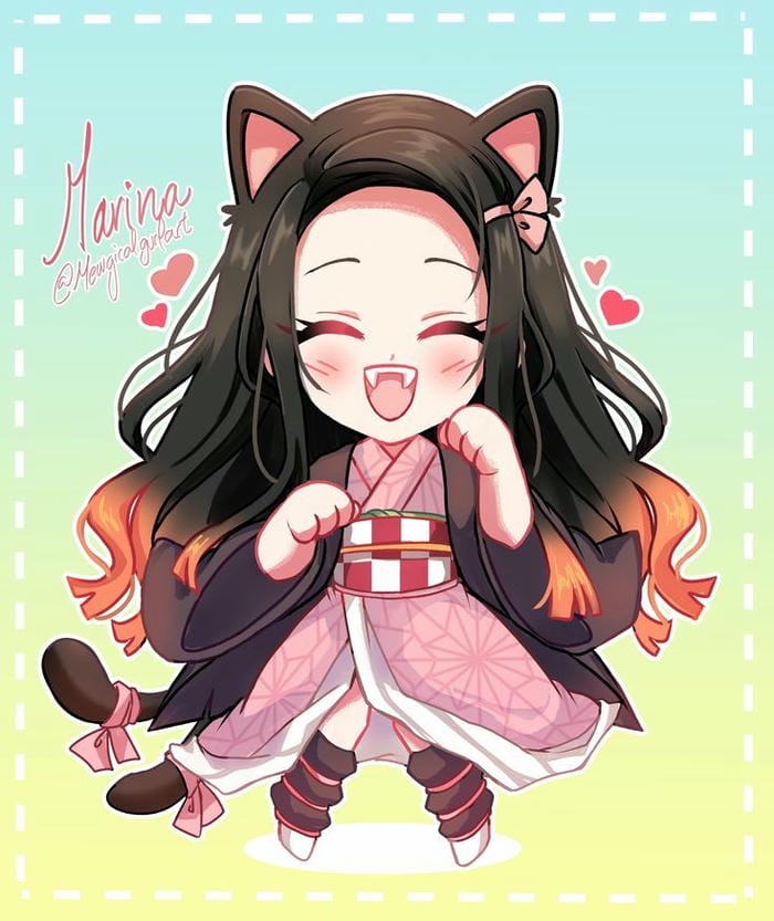 Chibi Nezuko mèo con đáng yêu