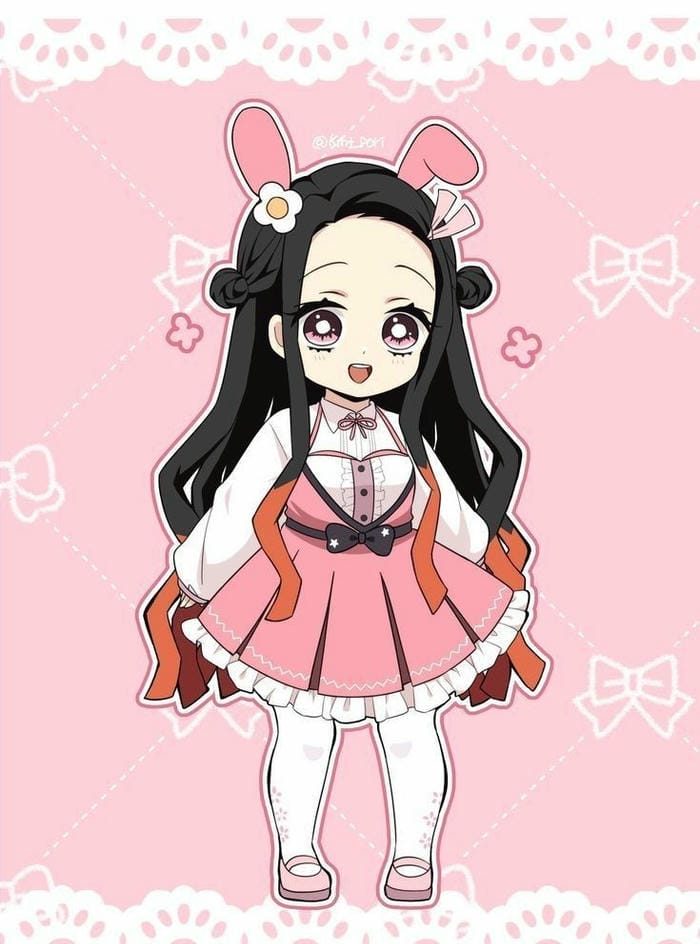 Chibi Nezuko thỏ hồng đáng yêu