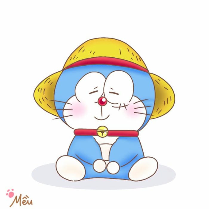 Doraemon chibi hóa trang Luffy mũ rơm