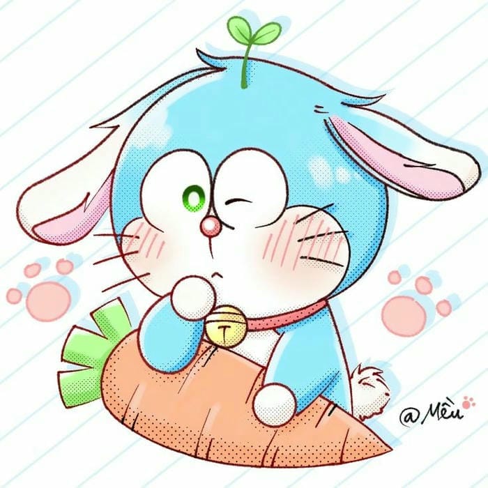 Hình ảnh chibi Doraemon hóa trang thỏ tai dài đáng yêu