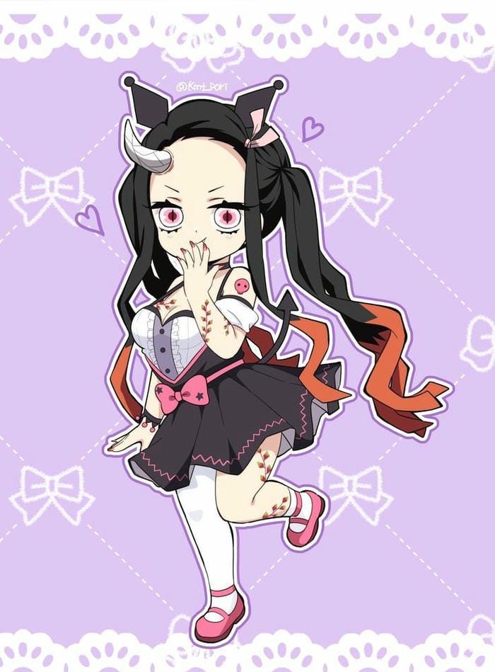 Hình ảnh chibi Nezuko hóa trang Kuromi dễ thương