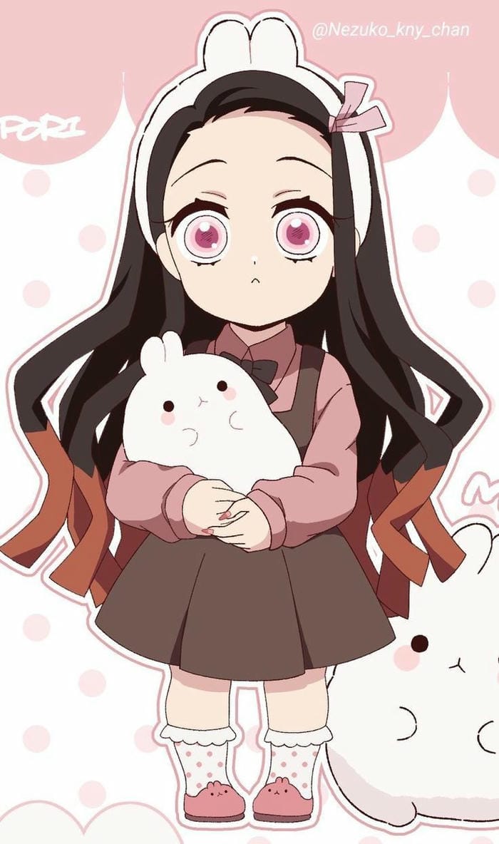 Hình ảnh chibi Nezuko và thỏ Molang đáng yêu