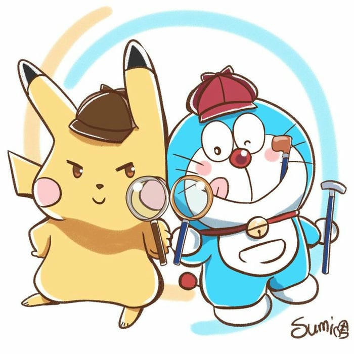 Hình chibi Doraemon và Pikachu đáng yêu