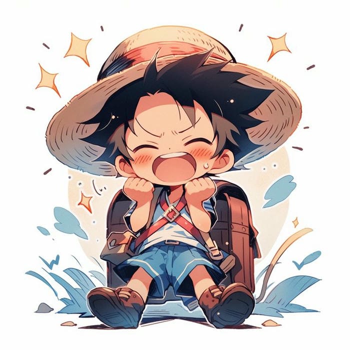 Hình vẽ Luffy chibi biểu cảm tức giận siêu dễ thương