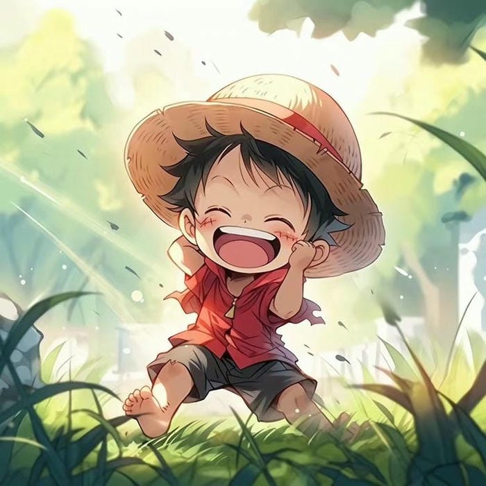 Hình vẽ chibi Luffy tươi cười đáng yêu