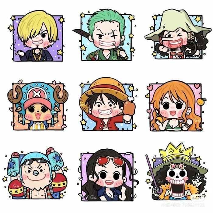 Hình vẽ chibi Luffy và các thành viên trong băng đơn giản, cute