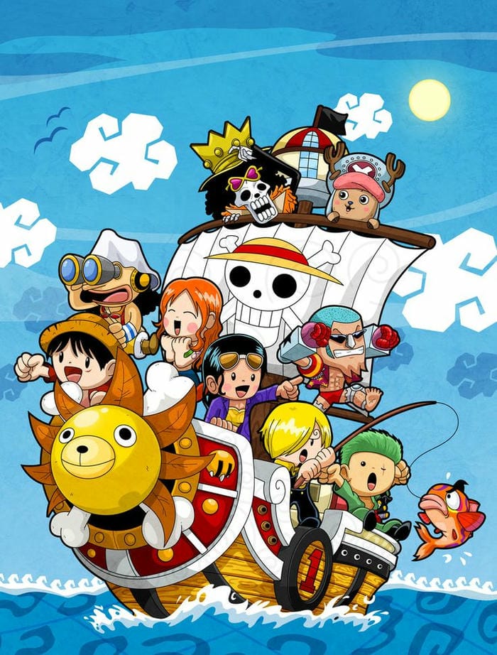 Ảnh One Piece chibi cùng tàu Sunny siêu dễ thương