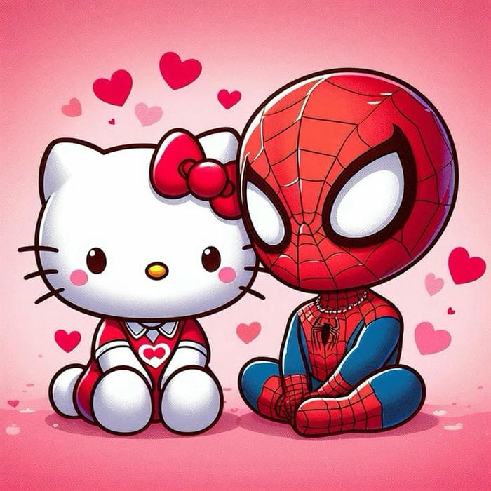 Ảnh Spiderman và Hello Kitty chibi đáng yêu