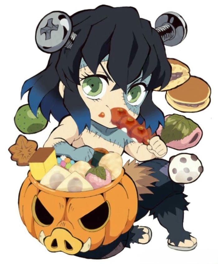 Ảnh chibi Inosuke Hashibira hóa trang halloween