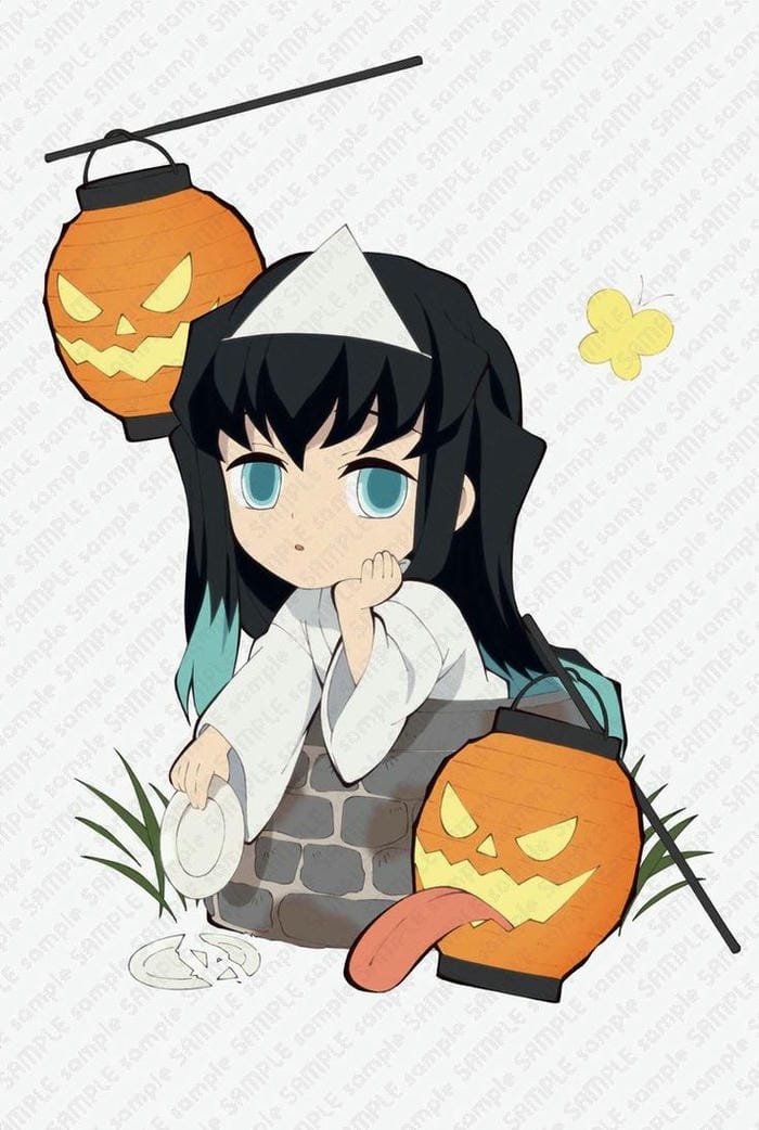 Ảnh chibi Muichirou cùng đèn halloween đáng yêu