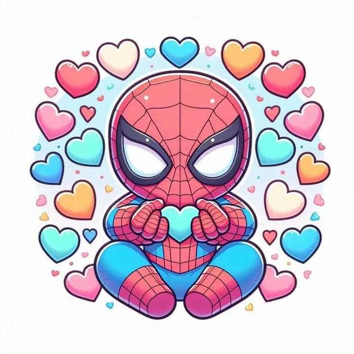 Ảnh chibi Spiderman ôm trái tim