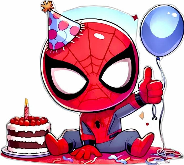 Ảnh chibi baby Spiderman đội mũ sinh nhật