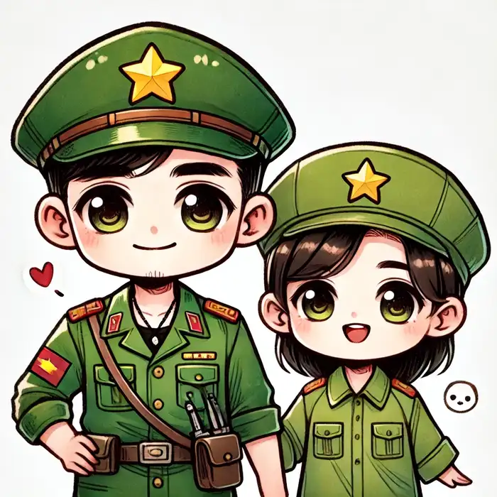 Ảnh chibi chú bộ đội biên phòng cùng hậu phương