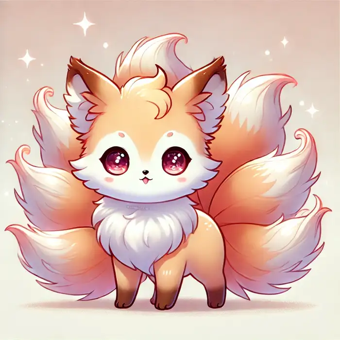 Ảnh chibi hồ ly 9 đuôi đon giản, cute