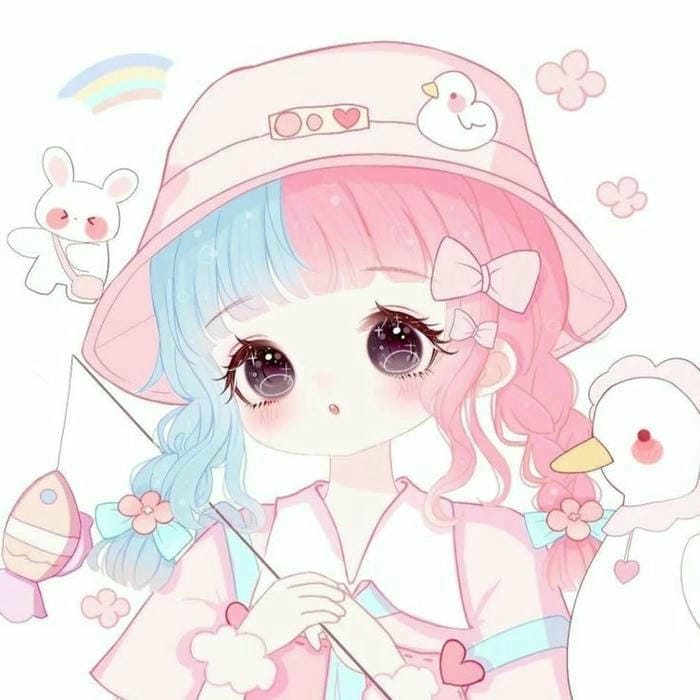 Ảnh chibi nữ tóc 2 màu đáng yêu