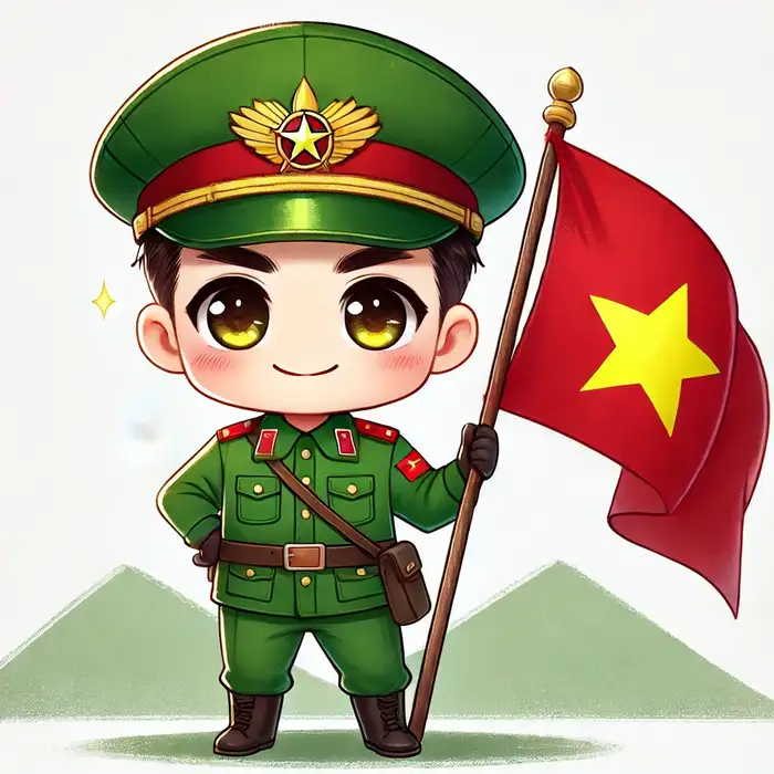 Ảnh chú bộ đội chibi cầm cờ cute