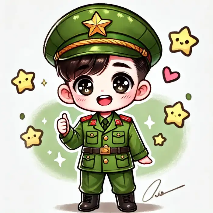 Ảnh chú bộ đội chibi tươi cười dễ thương