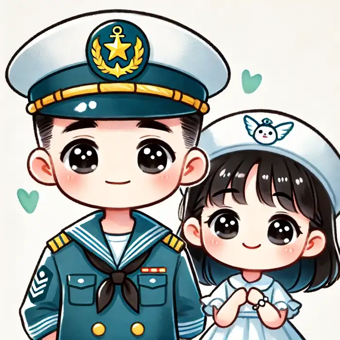 Ảnh chú bộ đội hải quân và hậu phương chibi