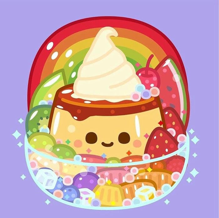 Ảnh đồ ăn chibi bánh flan siêu dễ thương