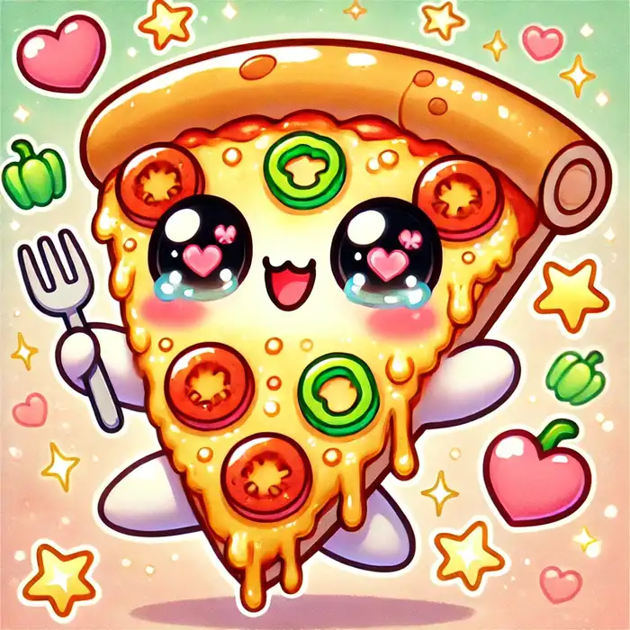 Ảnh đồ ăn chibi hình bánh pizza siêu đáng yêu