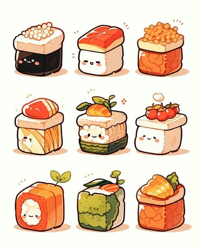 Ảnh đồ ăn chibi hình sushi siêu đáng yêu