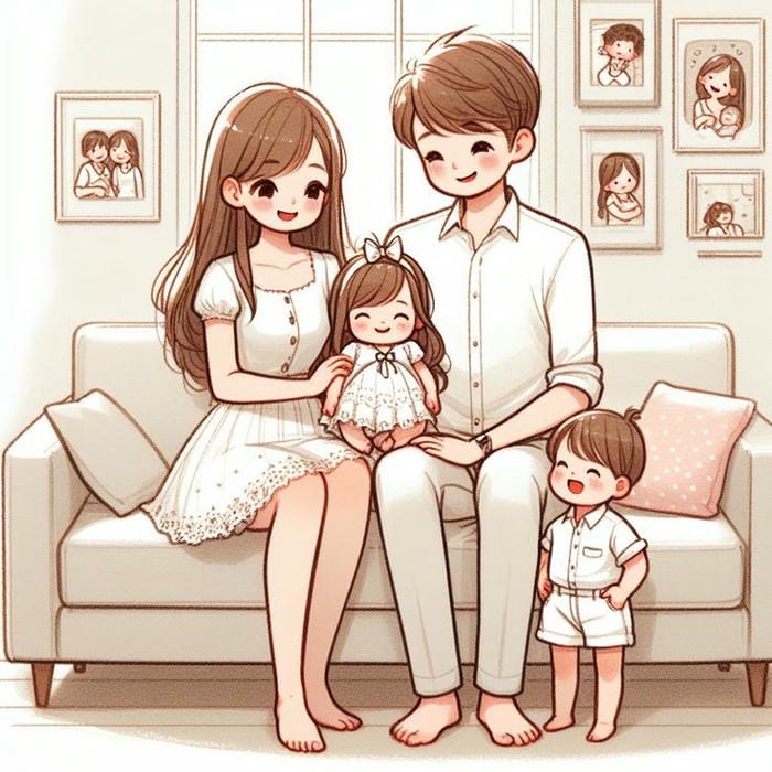 Ảnh gia đình chibi 4 người dễ thương