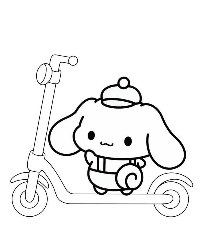Ảnh tô màu Cinnamoroll đi xe