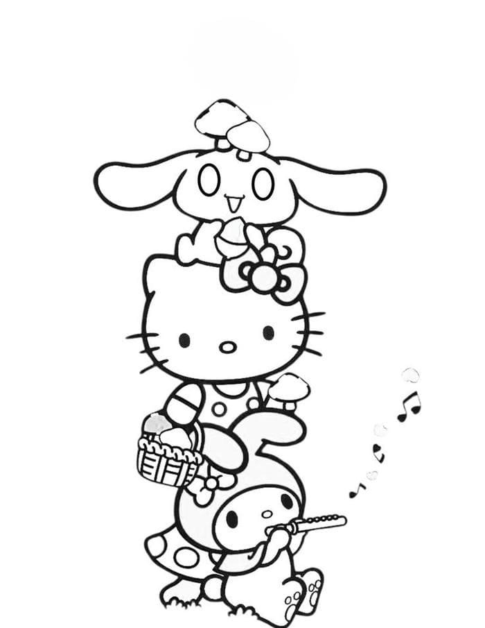 Ảnh tranh tô màu Cinnamoroll, Hello Kitty và Melody siêu đáng yêu