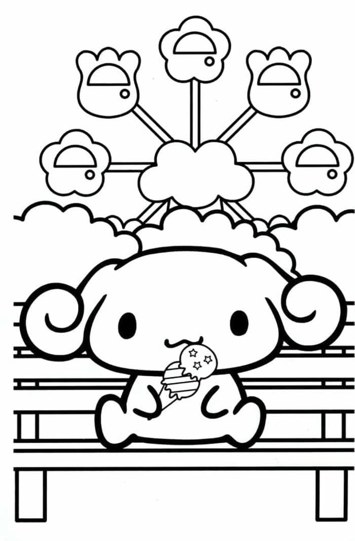 Ảnh tranh tô màu Cinnamoroll ăn kem siêu dễ thương