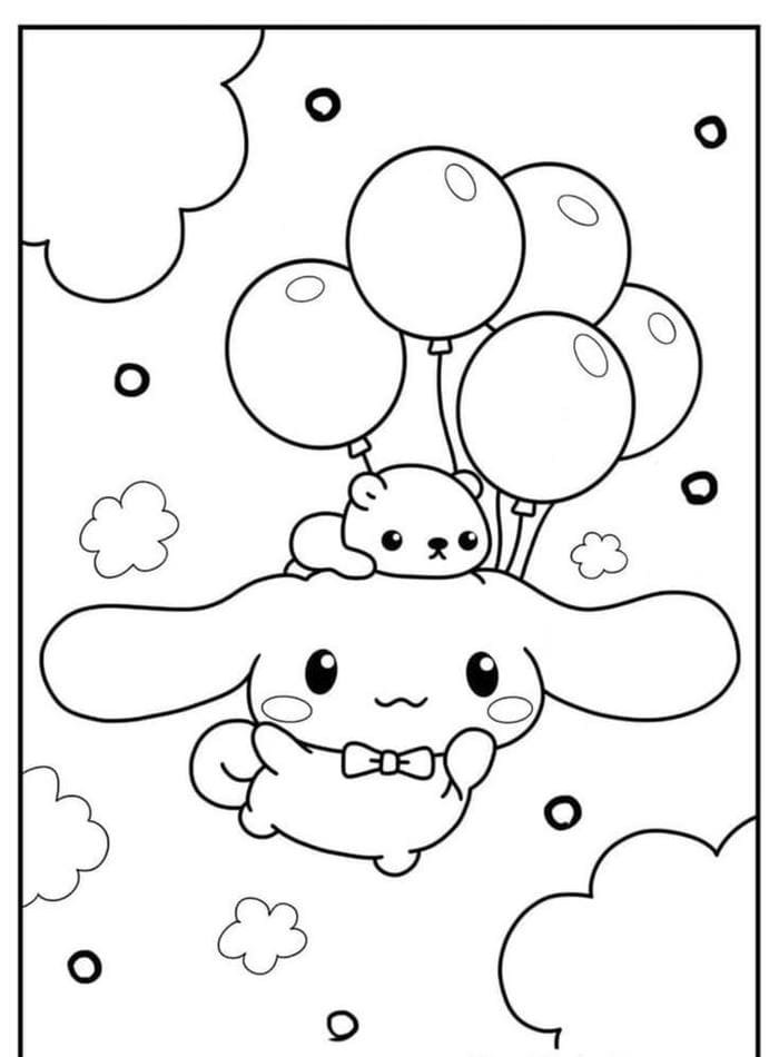 Ảnh tranh tô màu Cinnamoroll cầm bóng bay