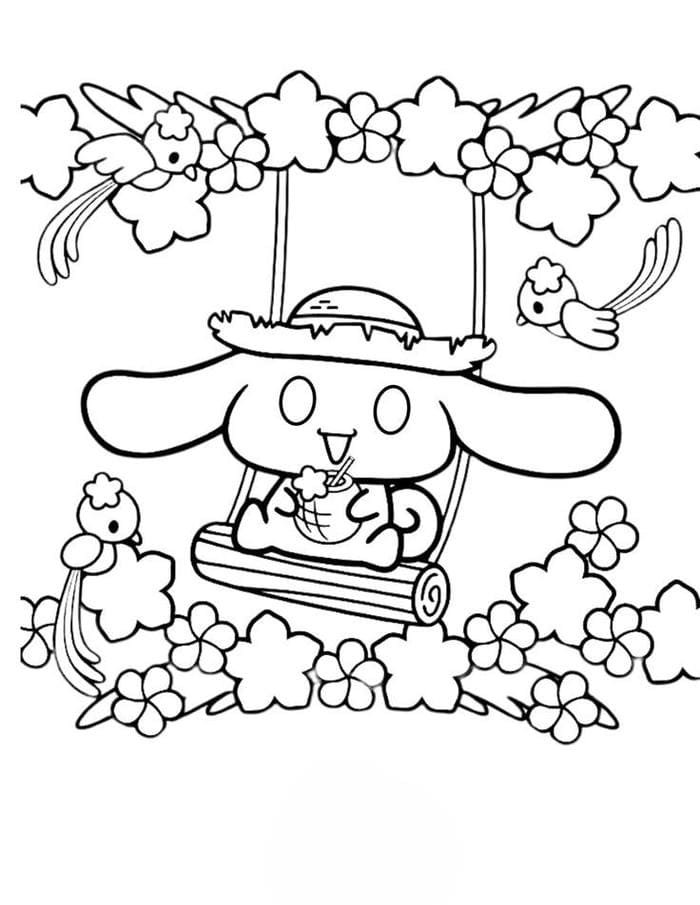 Ảnh tranh tô màu Cinnamoroll ngồi xích đu