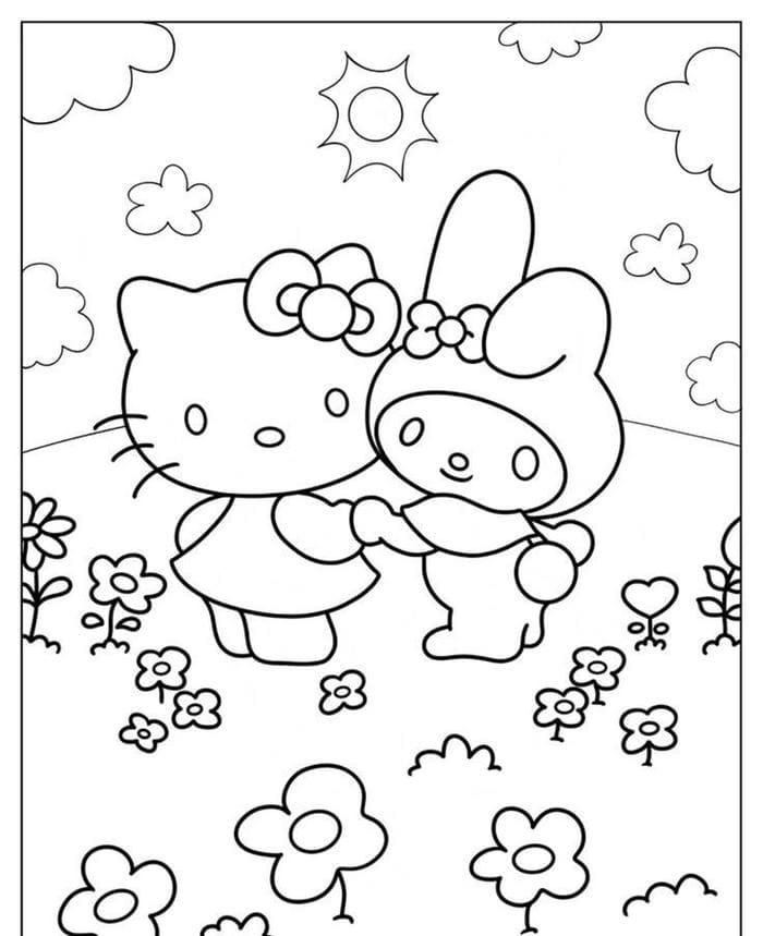 Ảnh tranh tô màu My Melody và Hello Kitty siêu đáng yêu