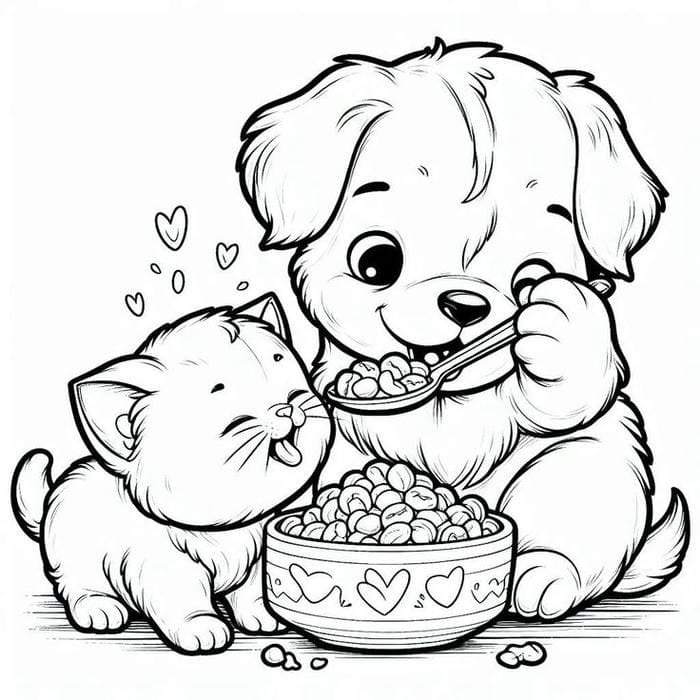 Ảnh tranh tô màu chó con và mèo con đáng yêu