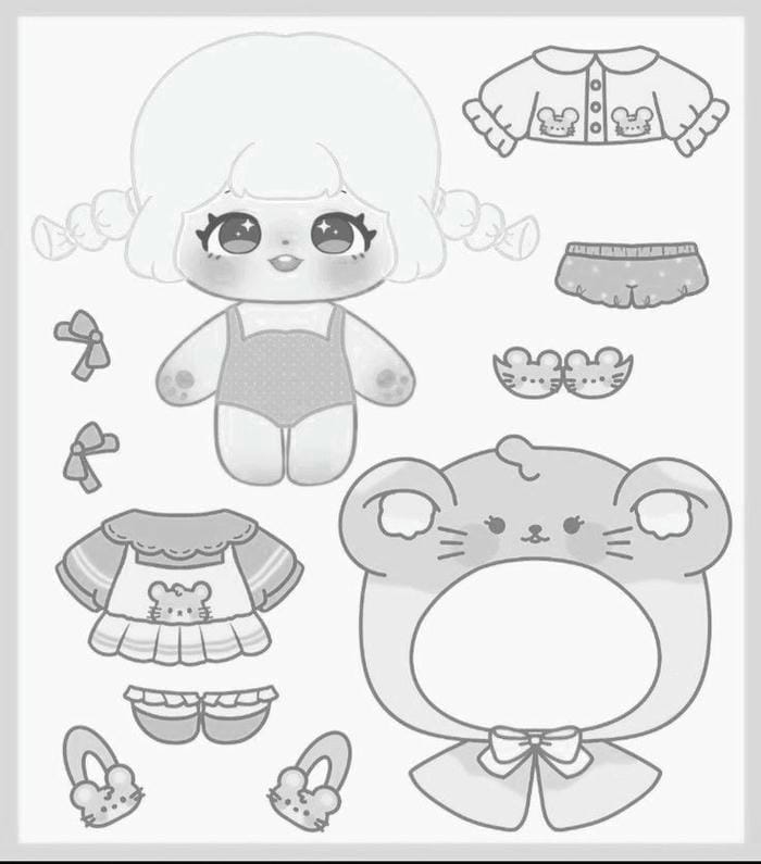 Ảnh tranh tô màu paper doll thay đồ đáng yêu cho bé