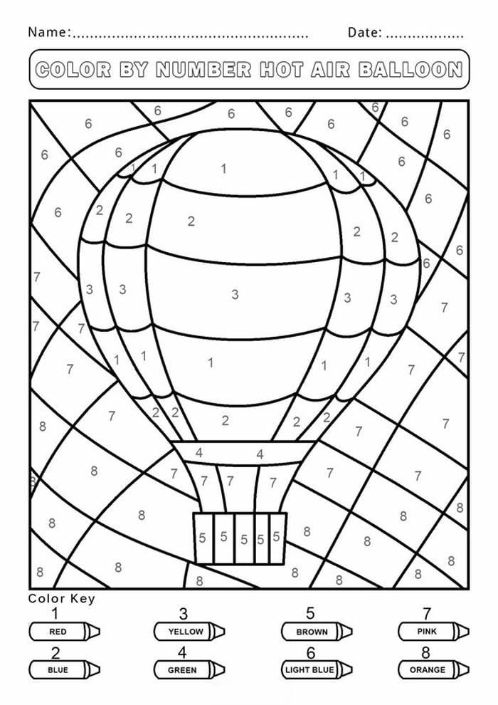 Ảnh tranh tô màu theo số đơn giản hình khinh khí cầu
