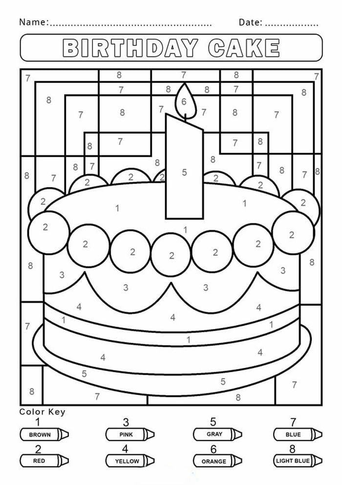 Ảnh tranh tô màu theo số hình bánh sinh nhật