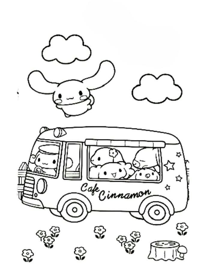 Ảnh tranh tô màu xe cà phê Cinnamoroll