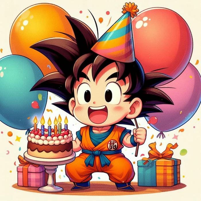 Chibi Goku cùng bánh sinh nhật siêu đáng yêu