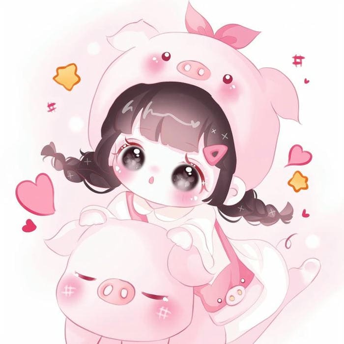 Chibi anime heo hồng siêu cute