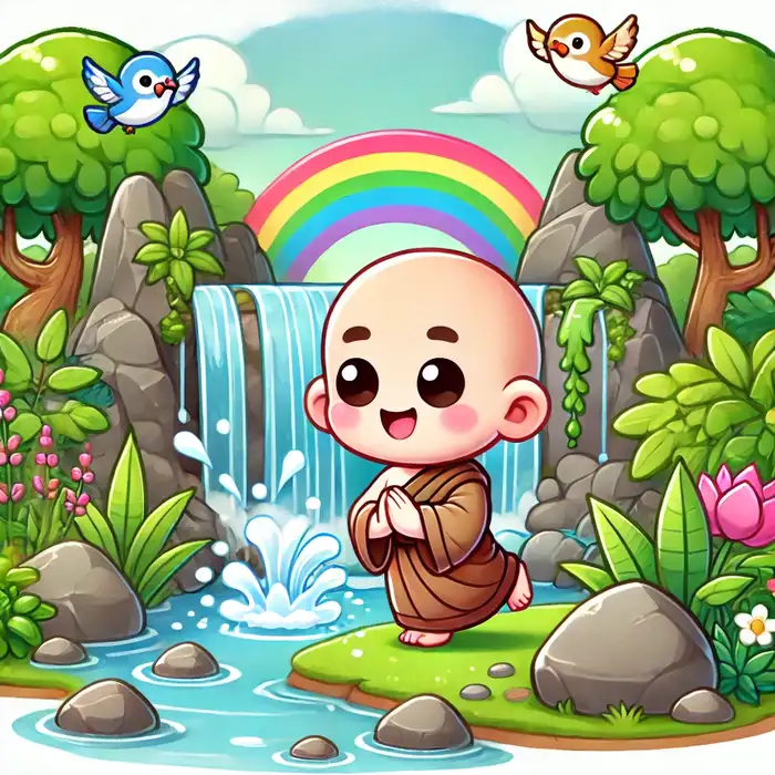 Chibi chú tiểu cute cùng hình vẽ cầu vòng