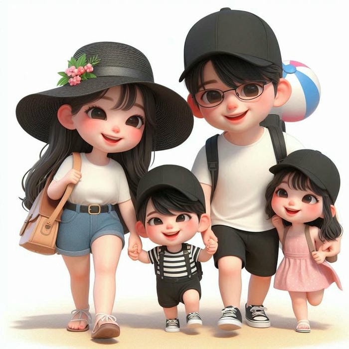 Chibi gia đình 4 người đáng yêu