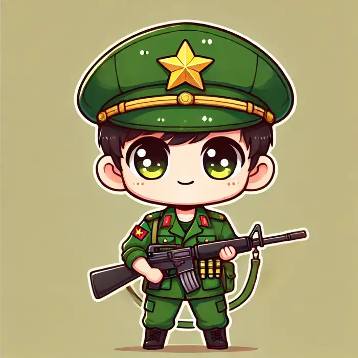 Chú bộ đội chibi cầm súng siêu đáng yêu