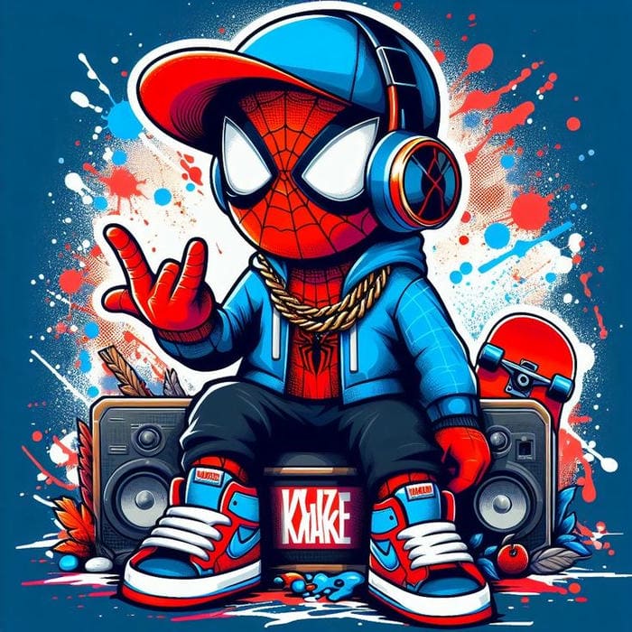 Hình Spiderman chibi trang phục hiphop siêu ngầu